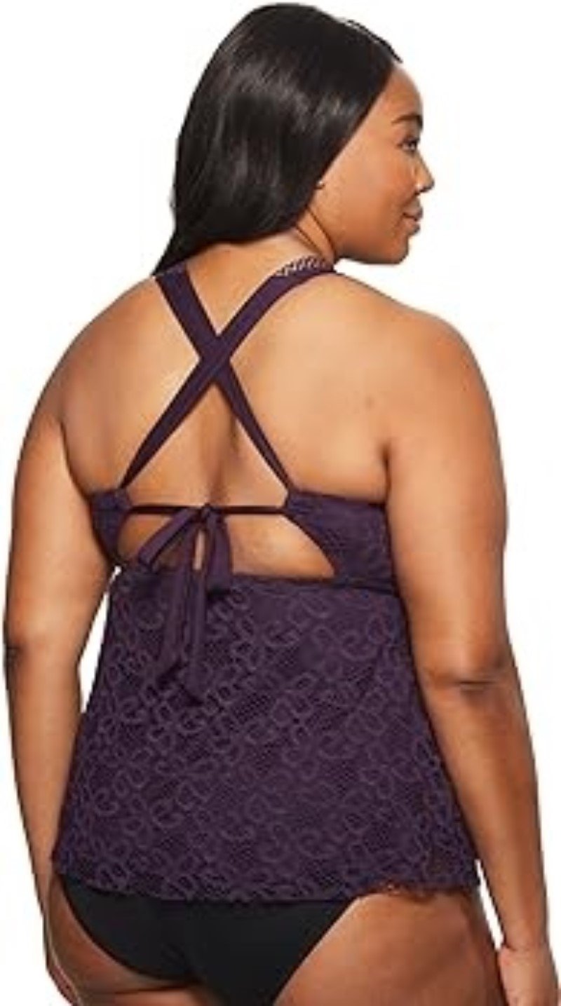 NWOT Becca Virtue Lace 3X Captured Tankini Top Plum Purple Swimsuit 113324