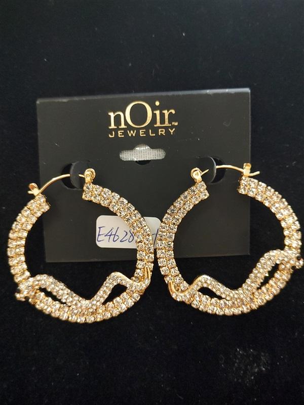 NWT nOir LG Snake Rhinestone Round Hoop Earrings 113325