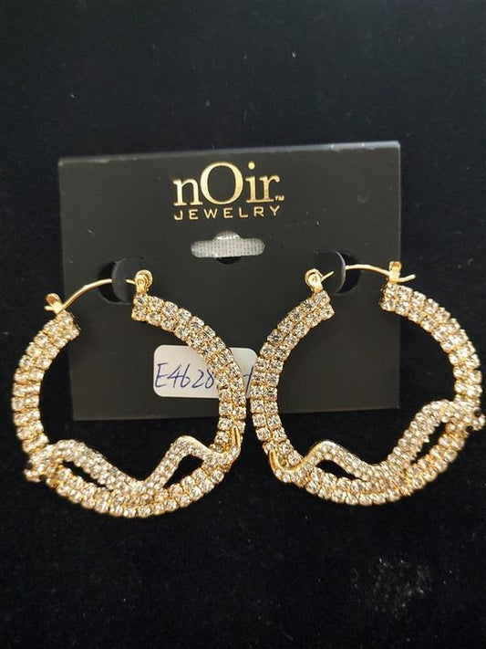 NWT nOir LG Snake Rhinestone Round Hoop Earrings 113325