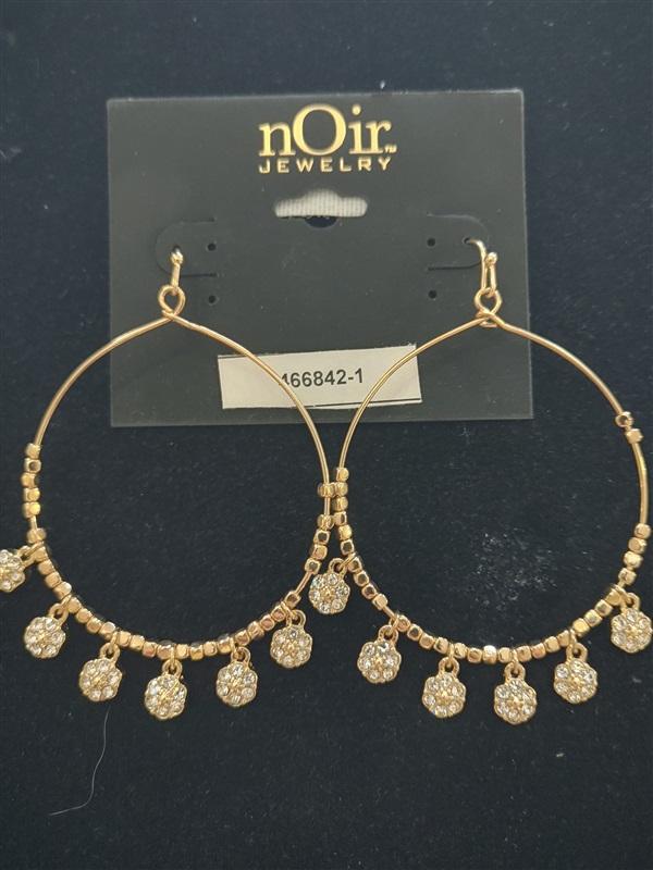 NWT nOir Gold with Rhinestone Drop Dangle Rhinestone Earrings 113336