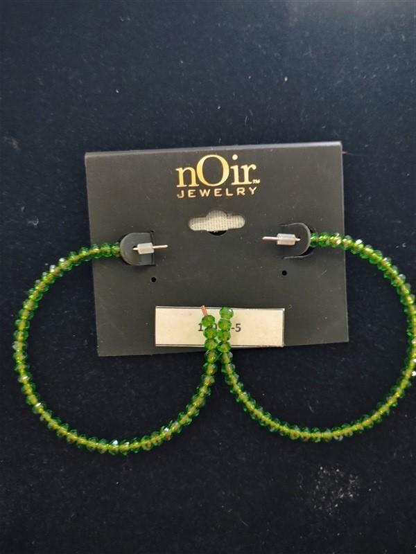 NWT nOir LG Green Beaded Round Hoop Earrings 113346