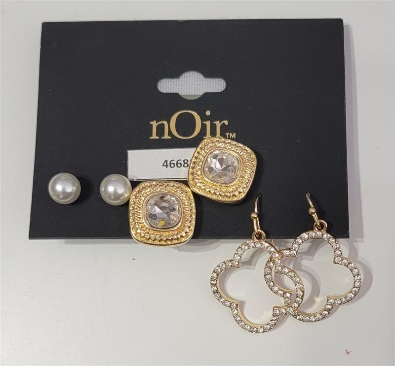 NWT nOir 3pr Pearl & Dangle Rhinestone Earrings 113353