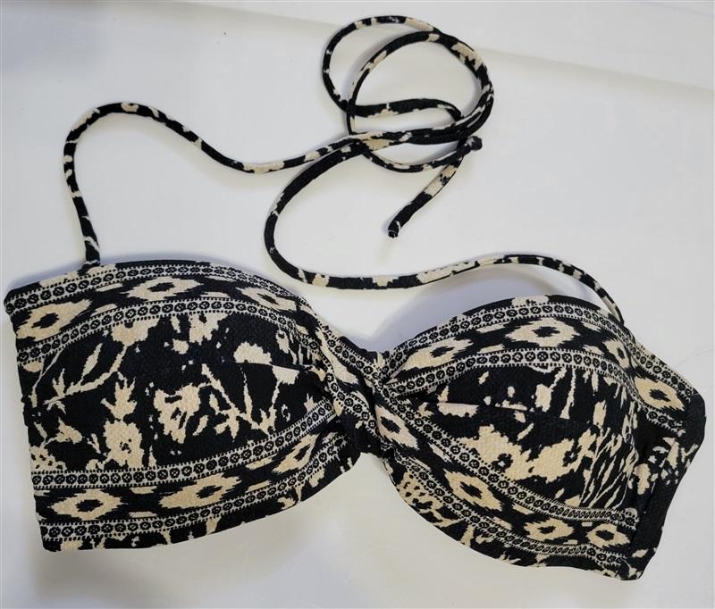 NWOT Robin Piccone M Black & Cream Bandeau Bikini Swim Top 113354