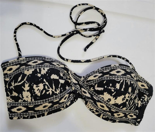 NWOT Robin Piccone M Black & Cream Bandeau Bikini Swim Top 113354
