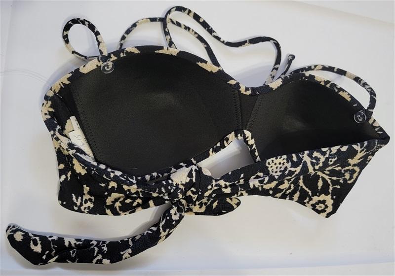 NWOT Robin Piccone M Black & Cream Bandeau Bikini Swim Top 113354
