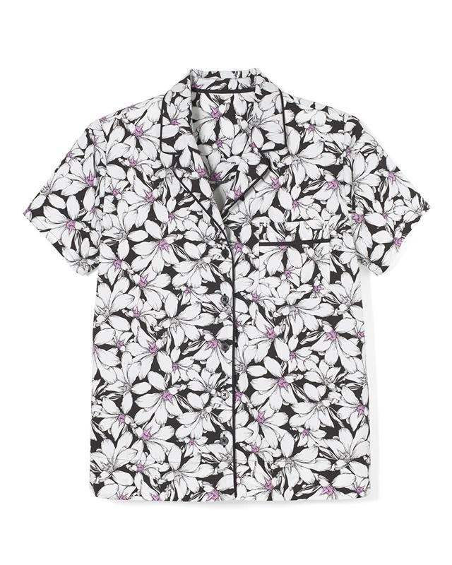 NWT Cool Cotton Stretch Notch Collar Pajama Top Tropic Sketch Black 113356