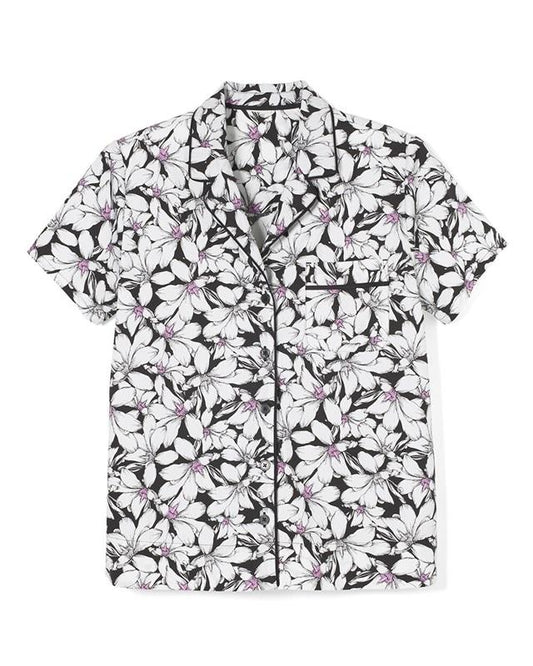 NWT Cool Cotton Stretch Notch Collar Pajama Top Tropic Sketch Black 113356