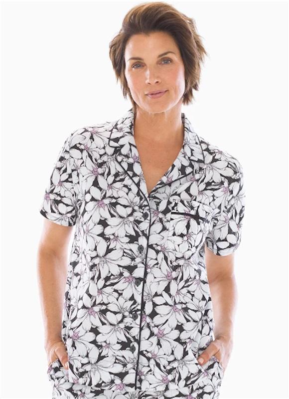 NWT Cool Cotton Stretch Notch Collar Pajama Top Tropic Sketch Black 113356