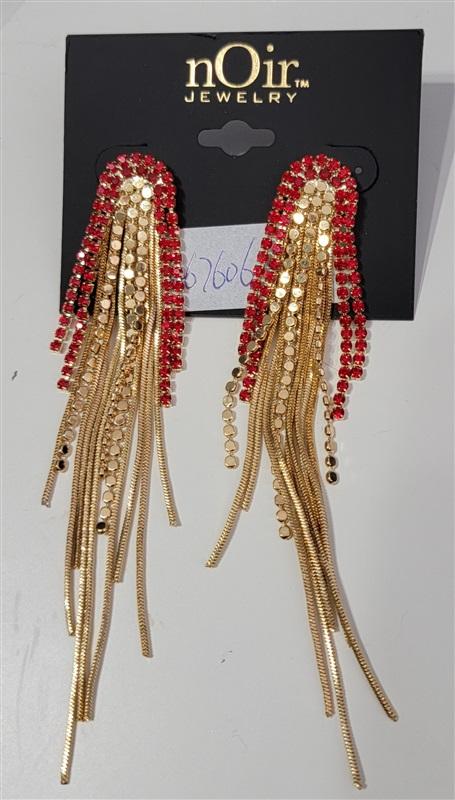 NWT nOir Red & Gold Cascading Drop Dangle Rhinestone Earrings 113364