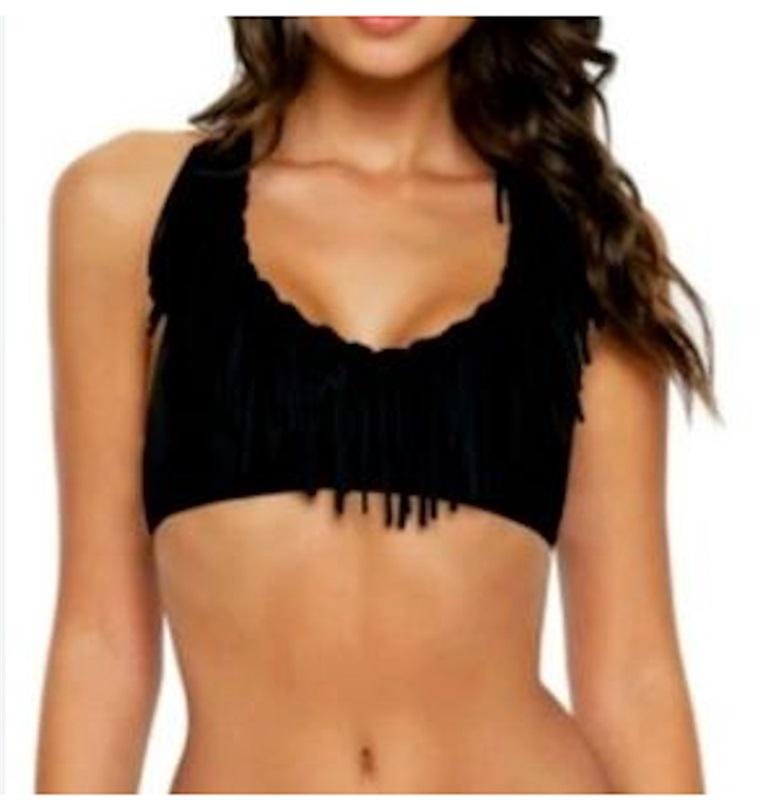 NWT Pilyq Midnight Gold S Fringe X Black Halter Bikini Swim Top 113376