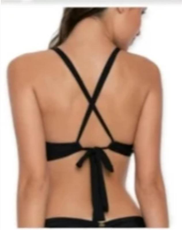 NWT Pilyq Midnight Gold S Fringe X Black Halter Bikini Swim Top 113376