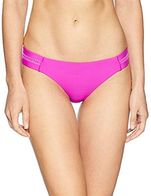 NWT Pilyq Fuchsia Stitched M Solid Pink Side-Tab Cheeky Bikini Bottom #106607