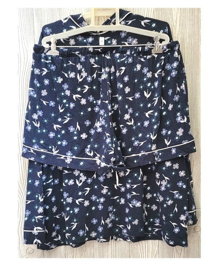 NWT Cosabella Bella Long Sleeve Top & Boxer Shorts PJ Set LG Navy Floral #113420