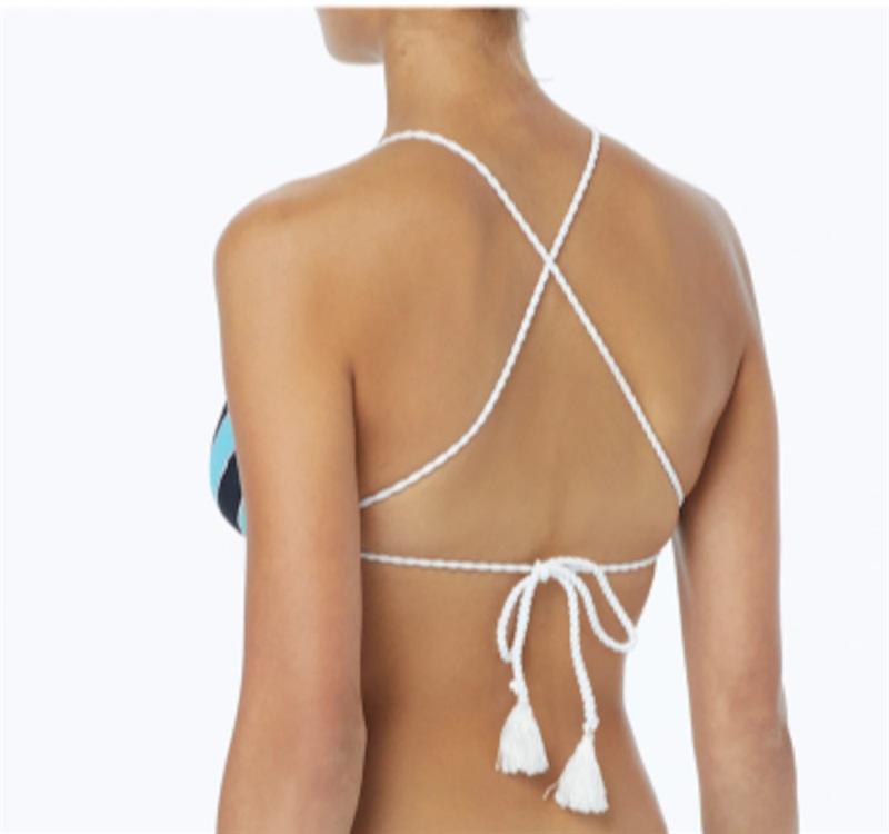 NWT n Michael Kors HIGH NECK CROSS BACK BIKINI TOP ROPE RUGBY STRIPE 113443