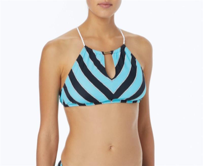 NWT n Michael Kors HIGH NECK CROSS BACK BIKINI TOP ROPE RUGBY STRIPE 113443