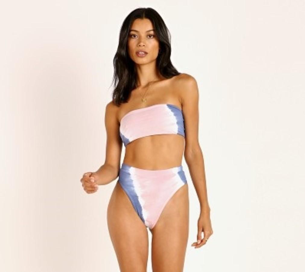 NWT L*Space L Beach Wave Americana Bikini Swim Top Pink Blue 113464