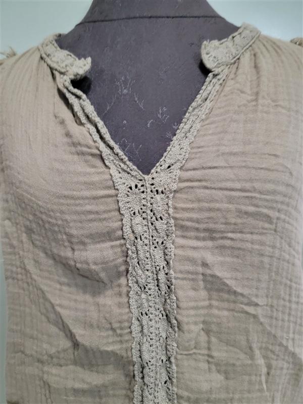 NWOT Michael Stars XS Crinkle Gauze Crochet lace Tank Top Olive 113477
