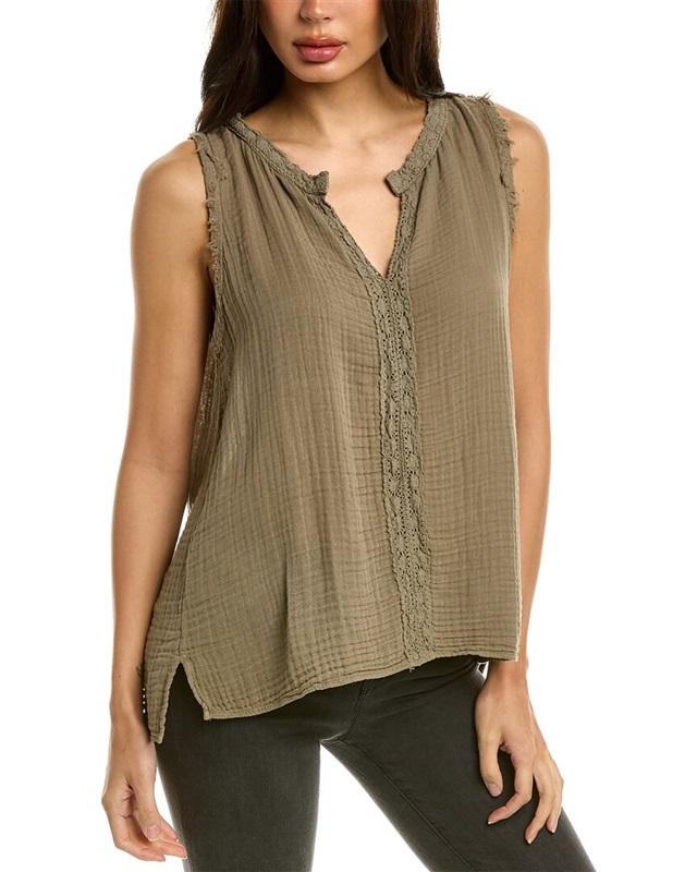 NWOT Michael Stars XS Crinkle Gauze Crochet lace Tank Top Olive 113477