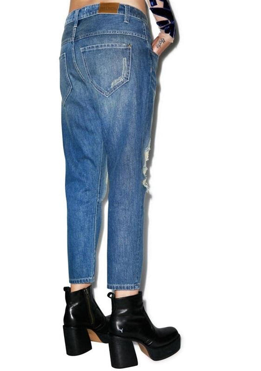 NWT Wildfox Sz 24 Cropped Baggy Worn Out Jeans 113527