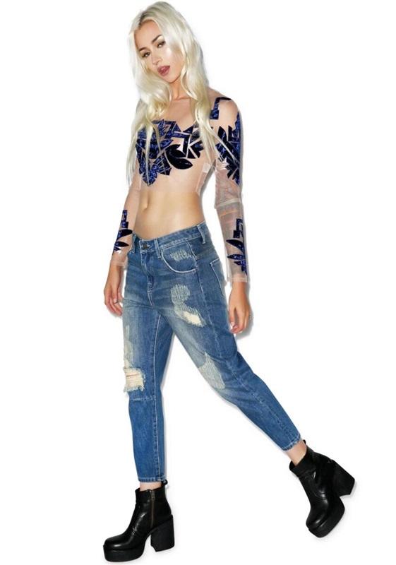 NWT Wildfox Sz 24 Cropped Baggy Worn Out Jeans 113527