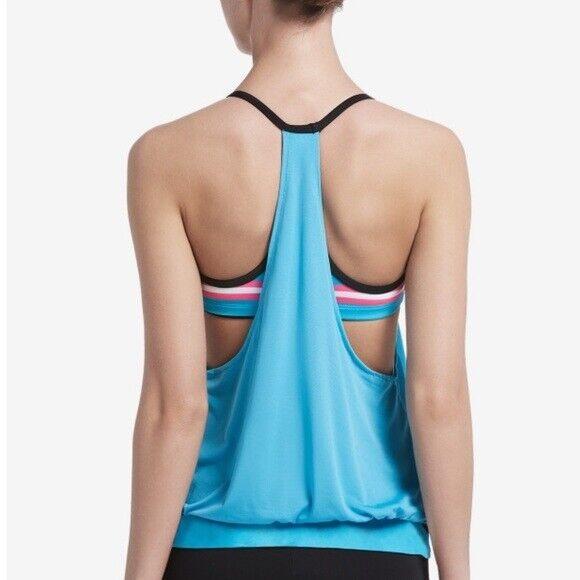 NWOT Nike Open Back Blue Pink Stripe Layered S Tankini Swim Top 113550