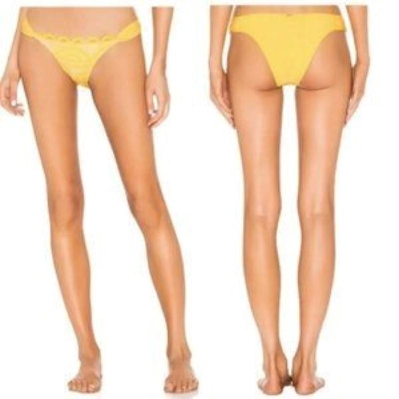 NWT Pilyq PQ M Lace Fanned Teeny Bikini Swim Bottoms Marigold Yellow 113624