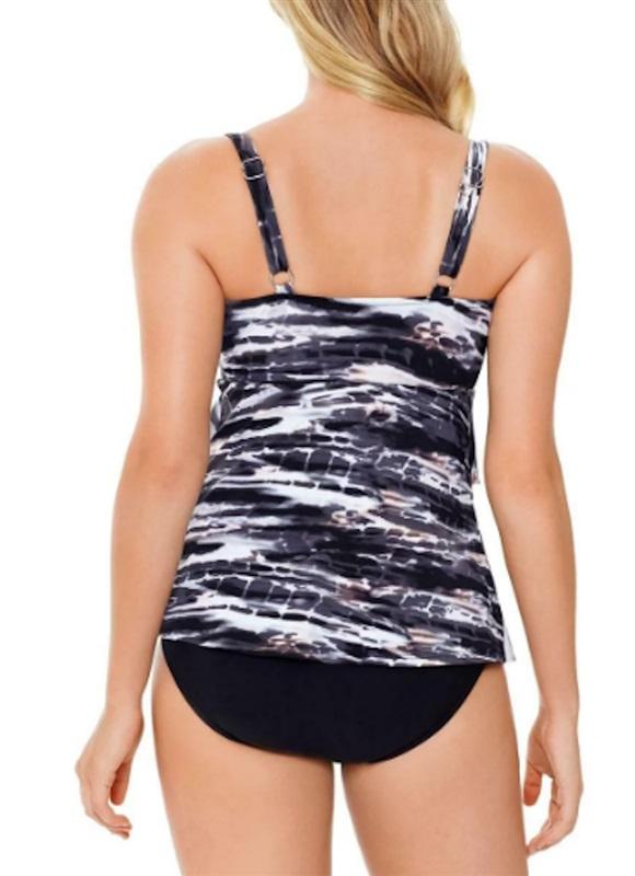 NWT Swim Solutions 12 Triple Tier Fauxkini Black White 113676