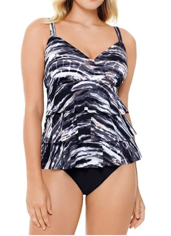 NWT Swim Solutions 12 Triple Tier Fauxkini Black White 113676