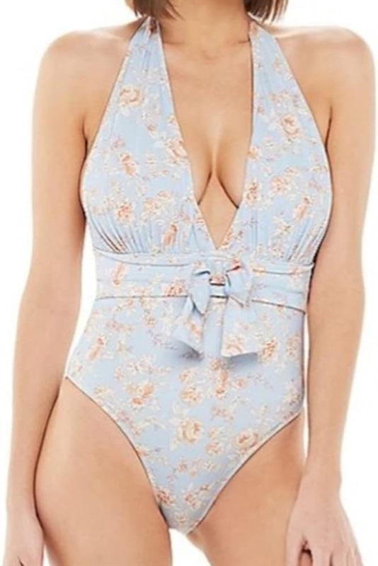 NWOT We Wore What XL 1PC Blue Flower Swimsuit 113702
