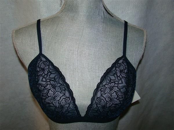 NWT Halogen L Lace Bralette Wire Free Blue Floral Velvet Bra 113728