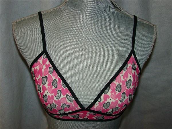 NWT Kensie M Riley Mesh Bralette Pink Black Heart 113742