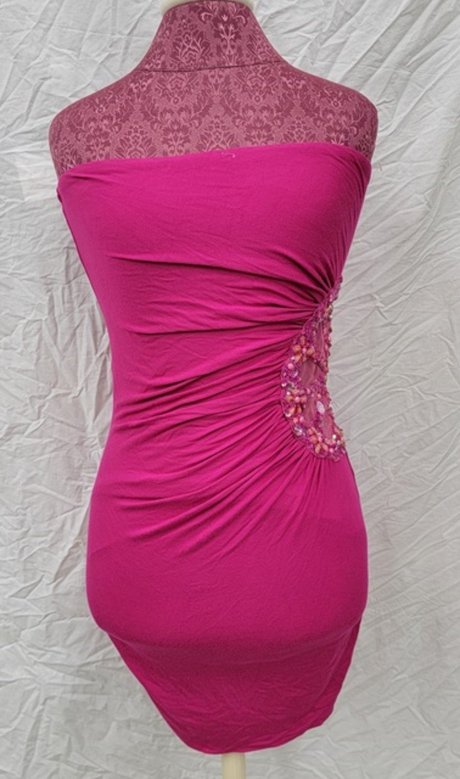 NWOT Sky LG Rhinestone Bandeau Stretch Tube Dress Pink 113776