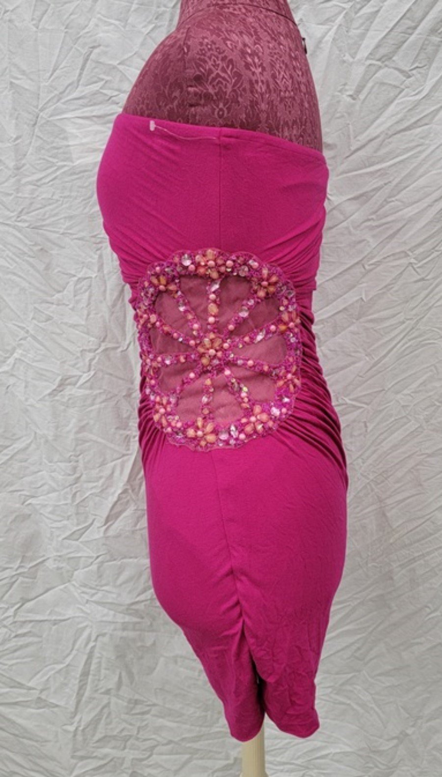 NWOT Sky LG Rhinestone Bandeau Stretch Tube Dress Pink 113776