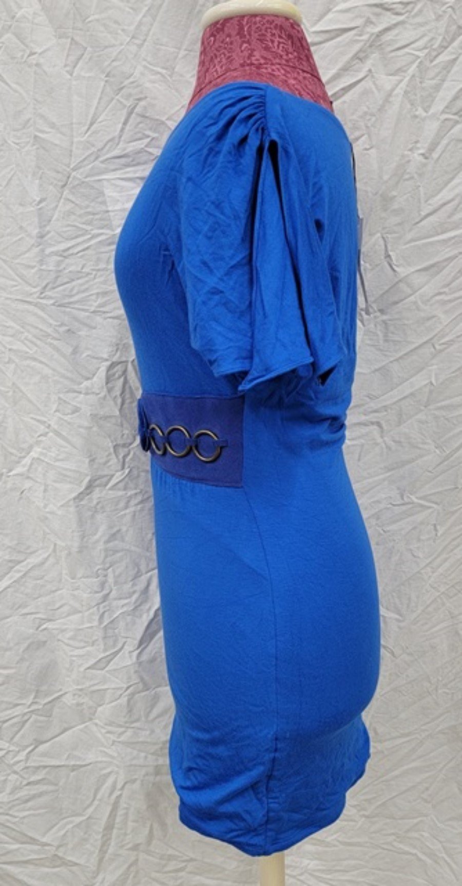 NWT Sky L Bright Blue Belted T-Shirt Mini Club Dress 113778