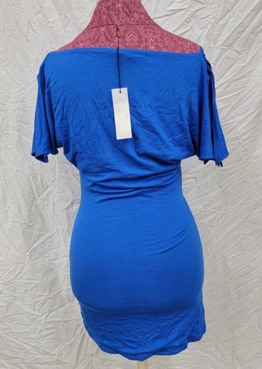 NWT Sky L Bright Blue Belted T-Shirt Mini Club Dress 113778
