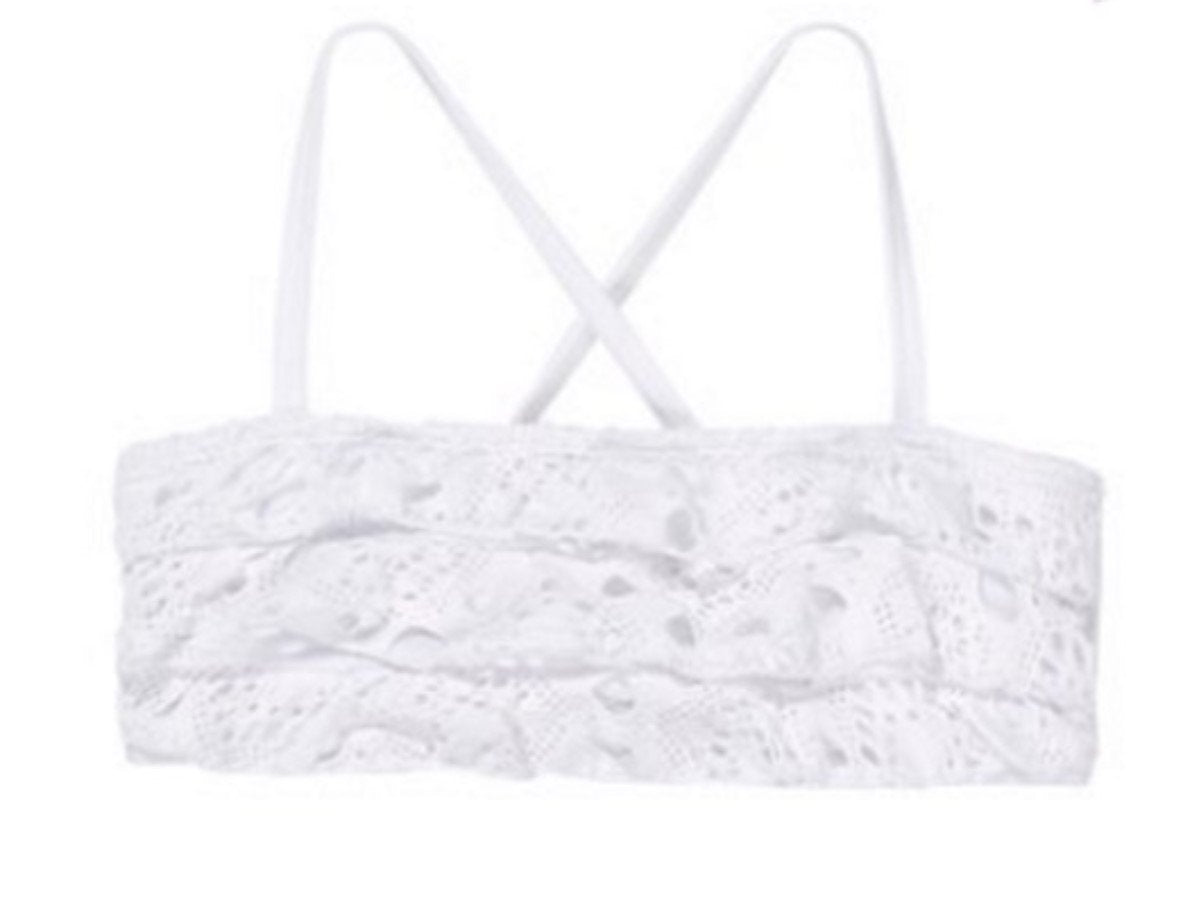 NWT PIlyq 12 Girls White Love Ruffle Eyelet Lace Bandeau Bikini Top 113792