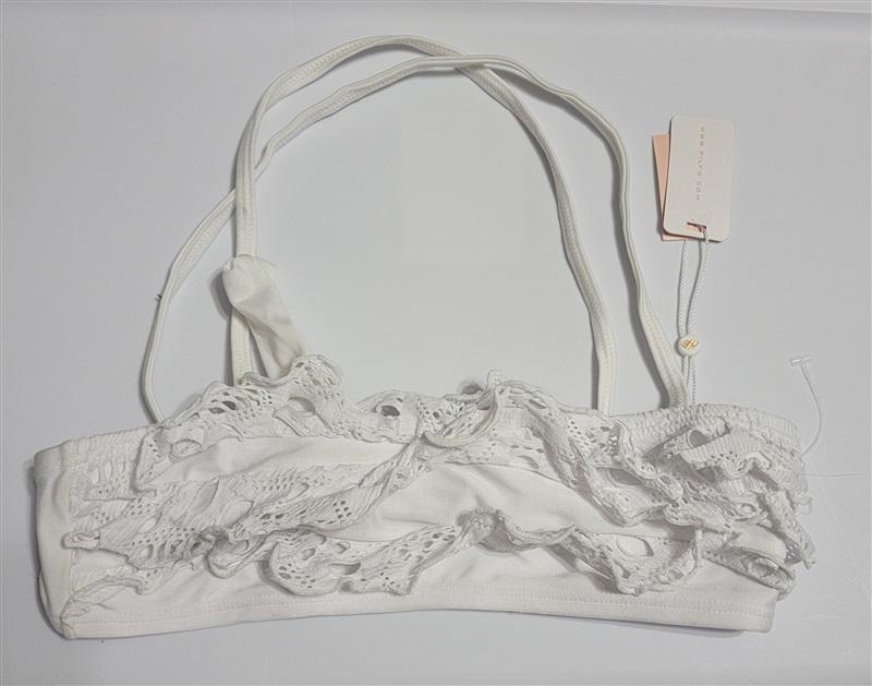 NWT PIlyq 12 Girls White Love Ruffle Eyelet Lace Bandeau Bikini Top 113792