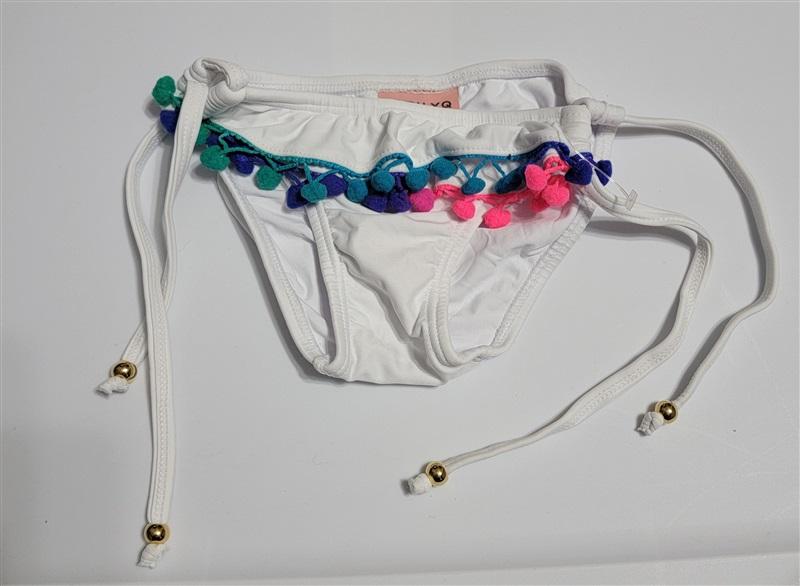 NWOT PIlyq 2 Girls White Pom Pom Side Tie Bikini Bottom 113794