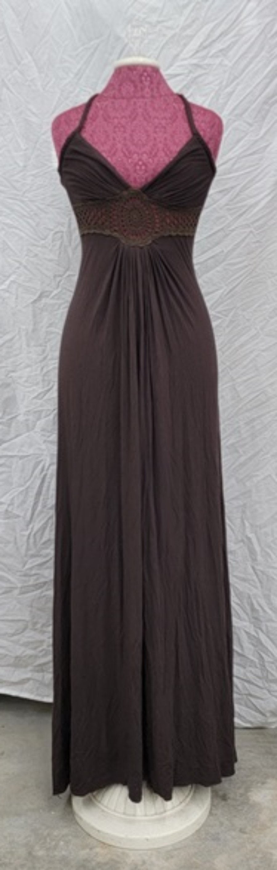 NWT Sky S Crochet Brown Tropical Club Halter Dress 113808