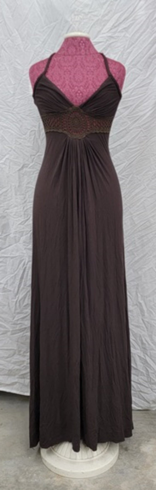NWT Sky S Crochet Brown Tropical Club Halter Dress 113808