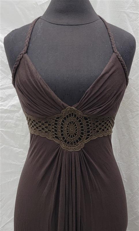 NWT Sky S Crochet Brown Tropical Club Halter Dress 113808