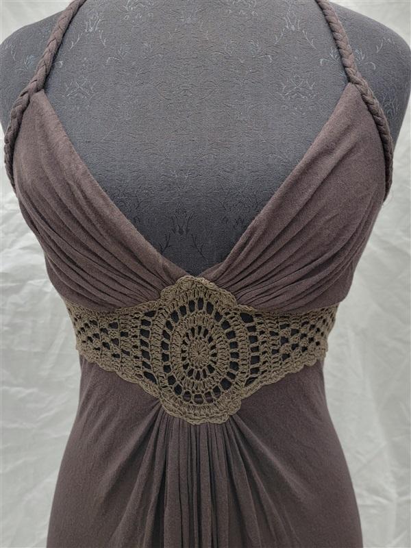 NWT Sky S Crochet Brown Tropical Club Halter Dress 113808