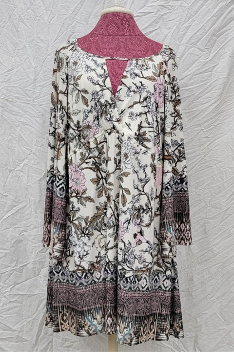 NWOT Hale Bob L Jersey Dress Key Hole Front V Neck Birds 113810
