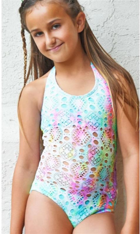 NWT Pilyq PQ Girls 16 Rainbow Crochet Lace 1 Piece Swimsuit 113816