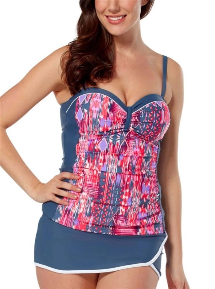 NWT Free Country M Sun Rays Bandeaux Convertible Strap Tankini Top Pink 113820