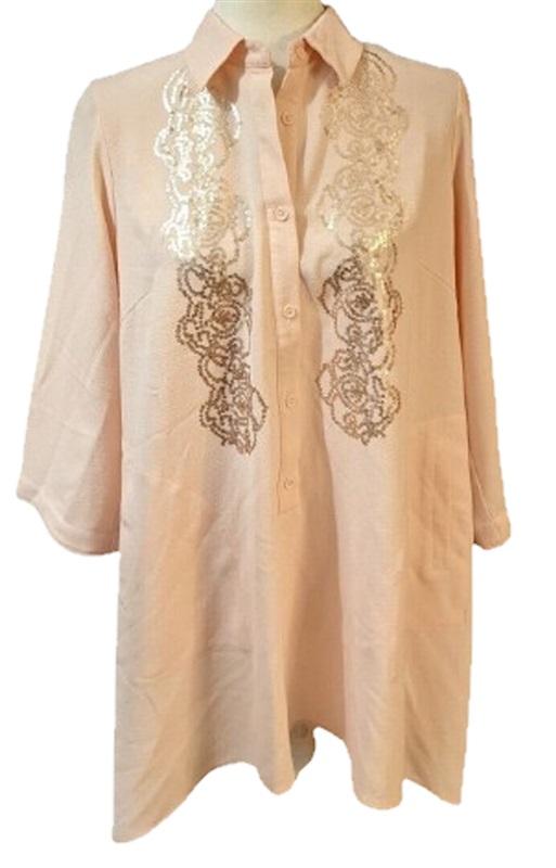 NWOT Linea Louis Dell'Olio SM Sequin Button UP Blouse 113823