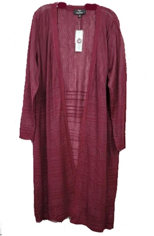 NWT Dennis Basso XL Wine Open Front Duster Cardigan Sweater 113866