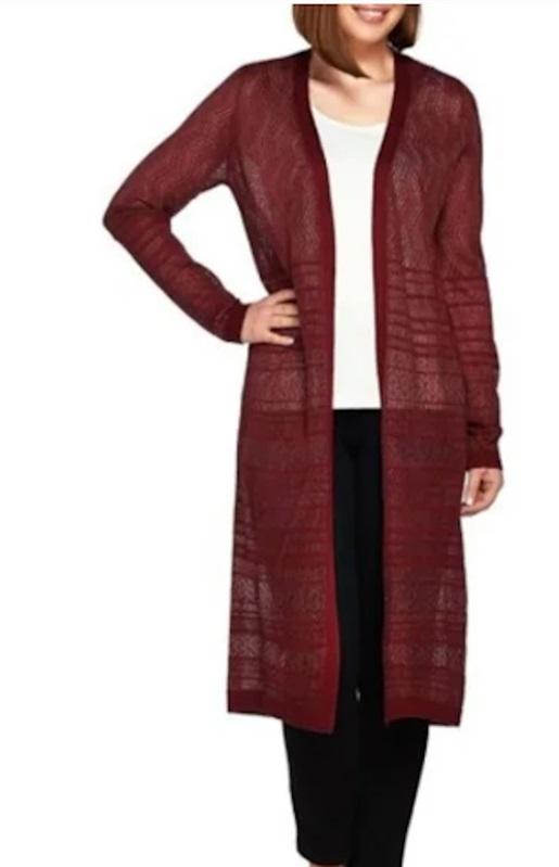 NWT Dennis Basso XL Wine Open Front Duster Cardigan Sweater 113866