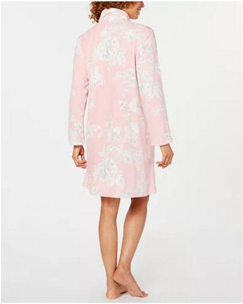 NEW Miss Elaine Plush Fleece 49" Long Zip Front Robe XL Pink Floral #113878