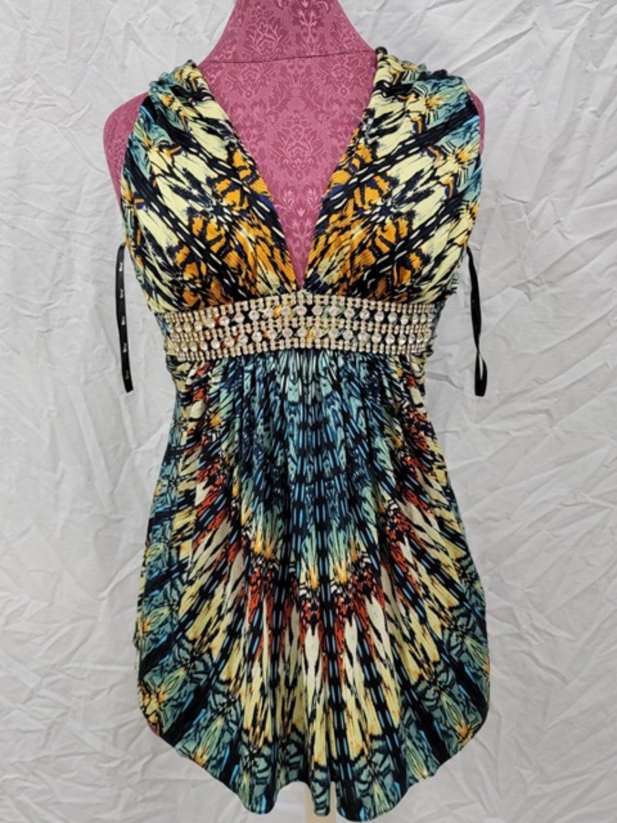 NWT Sky M Rhinestone Sleeveless Stretch Tunic Top 113893